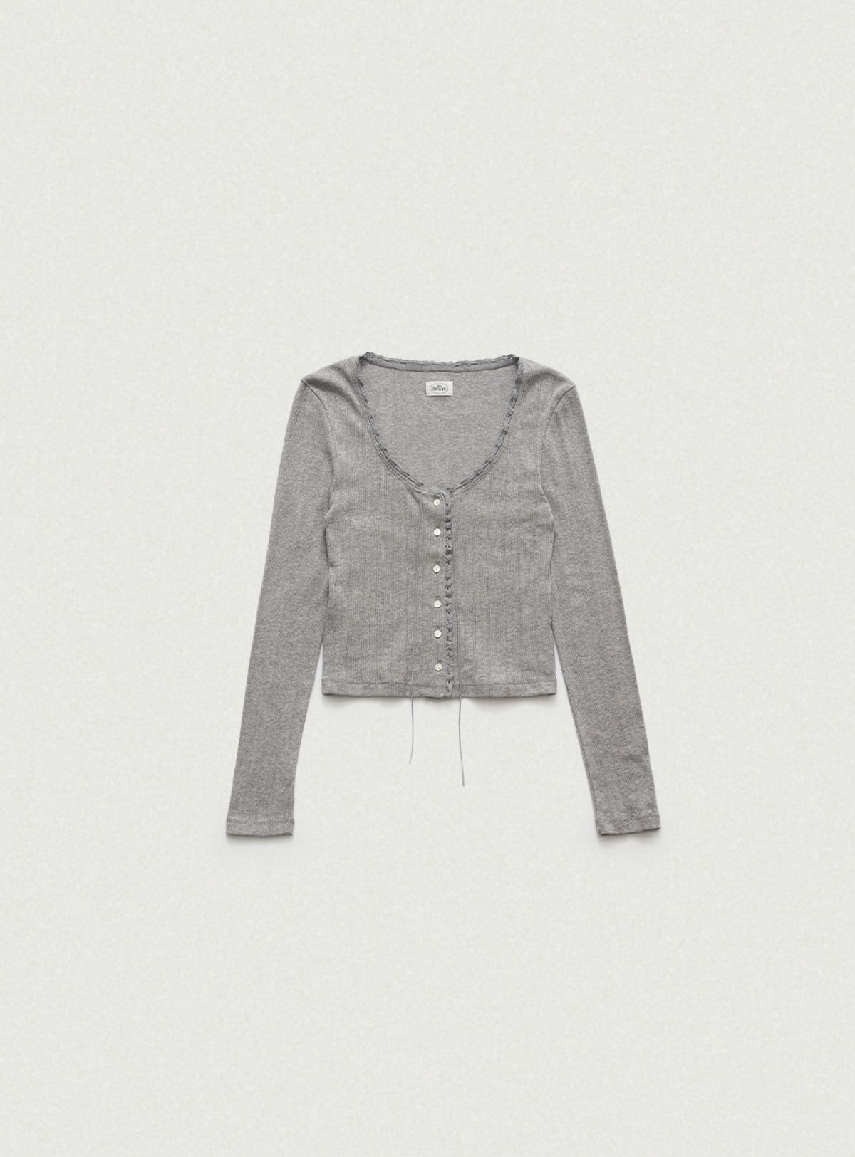 더바넷(THEBARNNET) Ravioli Lace-Trim Button-Up Top_Grey
