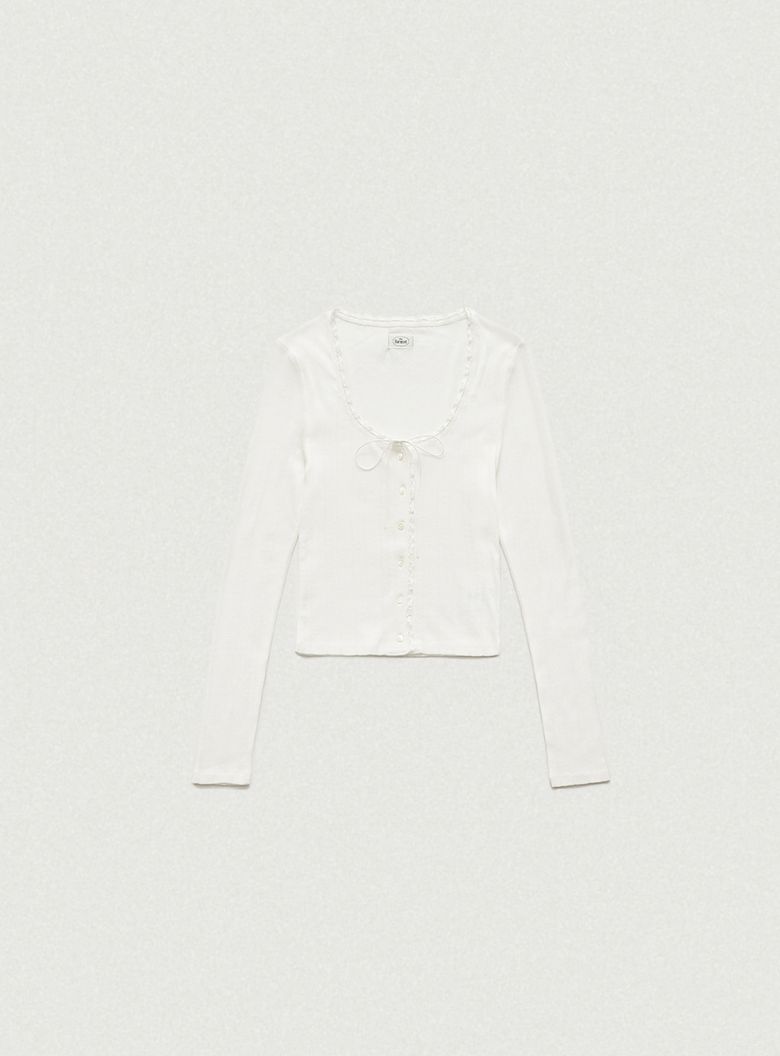 Ravioli Lace-Trim Button-Up Top_White