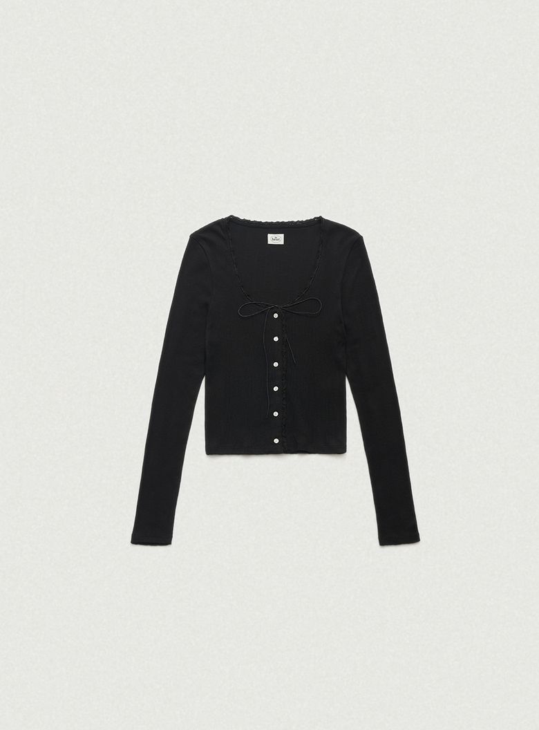 Ravioli Lace-Trim Button-Up Top_Black