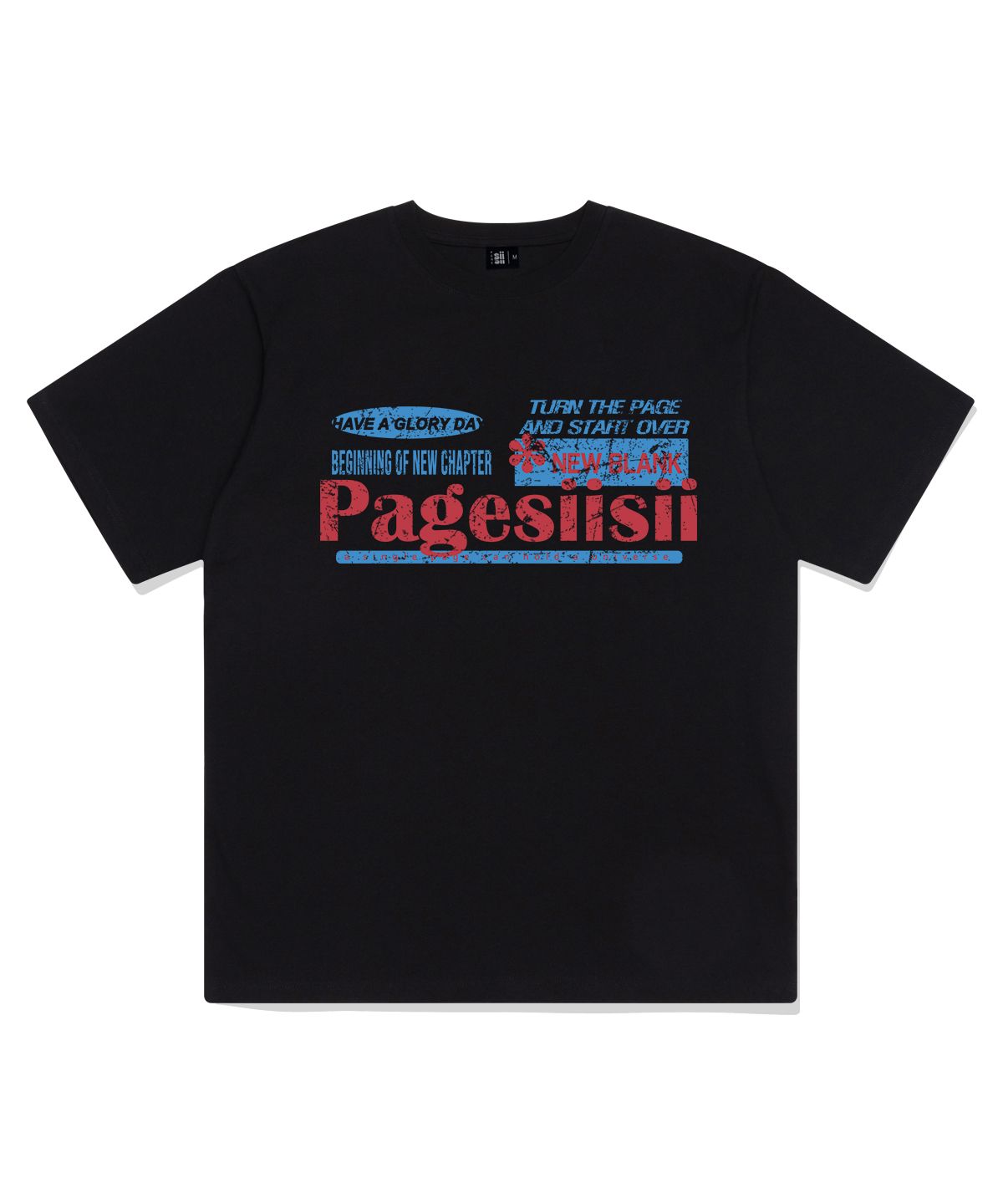 페이지시시(PAGESIISII) 빈티지 블랭크 프린팅 반팔티 블랙