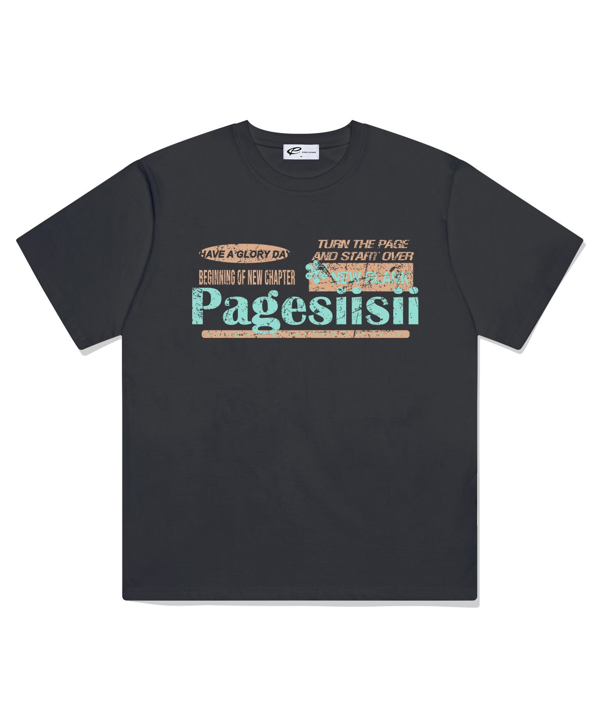페이지시시(PAGESIISII) 빈티지 블랭크 프린팅 반팔티 차콜