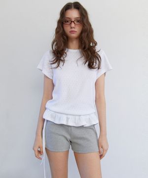 Eyelet Frill Half T-shirt White