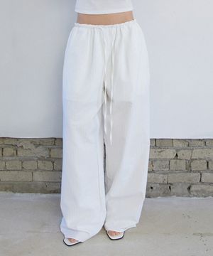 Seersucker Banding Stripe Wide Pants White