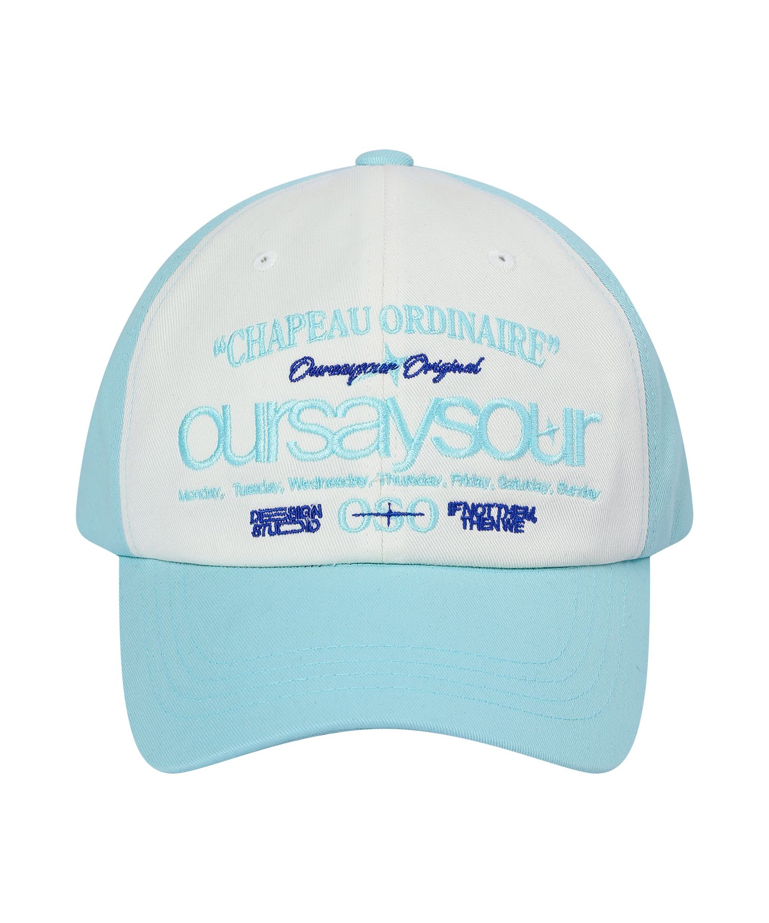 MUSINSA | OURSAYSOUR Lettering Logo Ball Cap Light Blue/Ivory