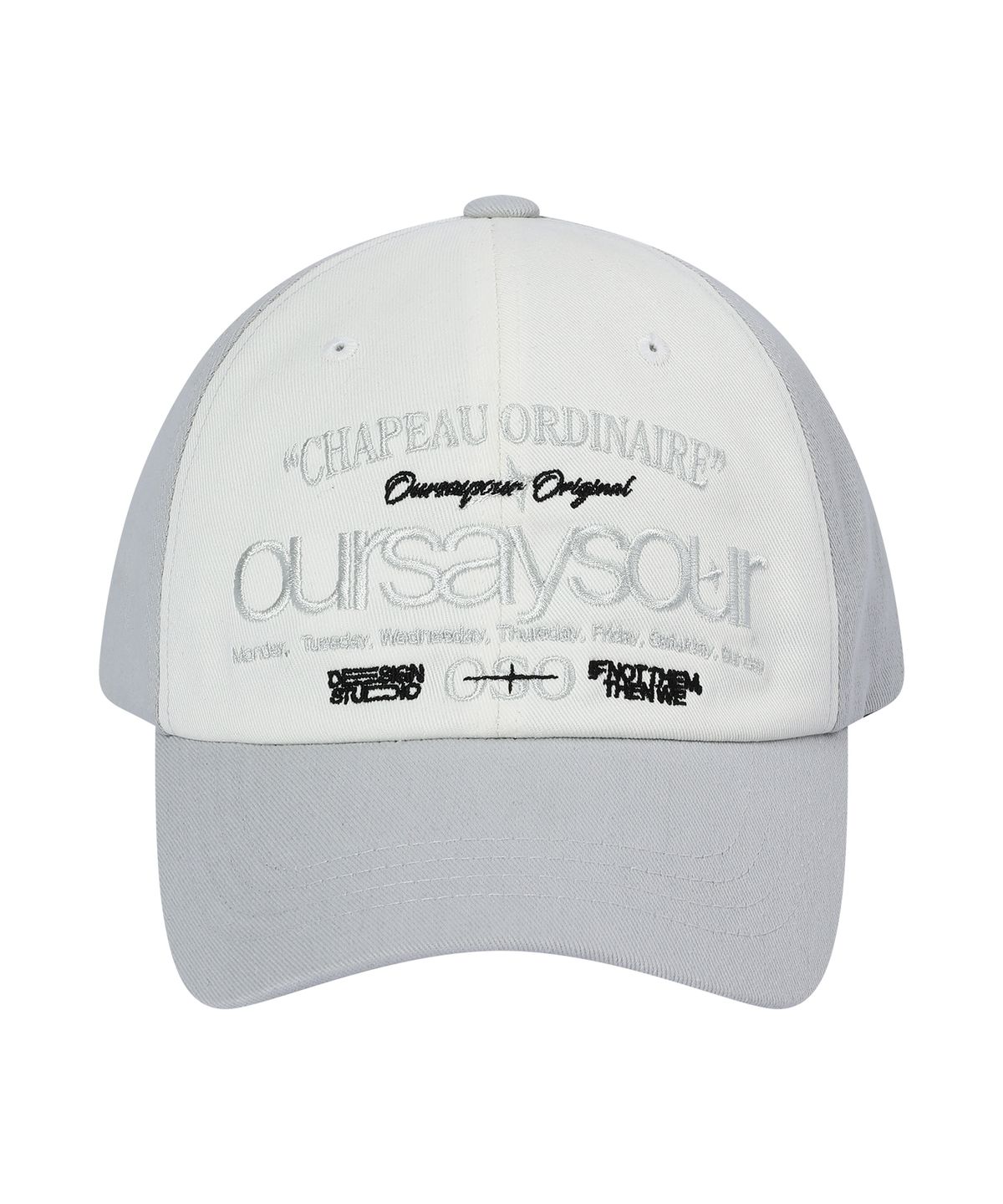 아워세이아워(OURSAYSOUR) 레터링 로고 볼캡 연그레이/아이보리