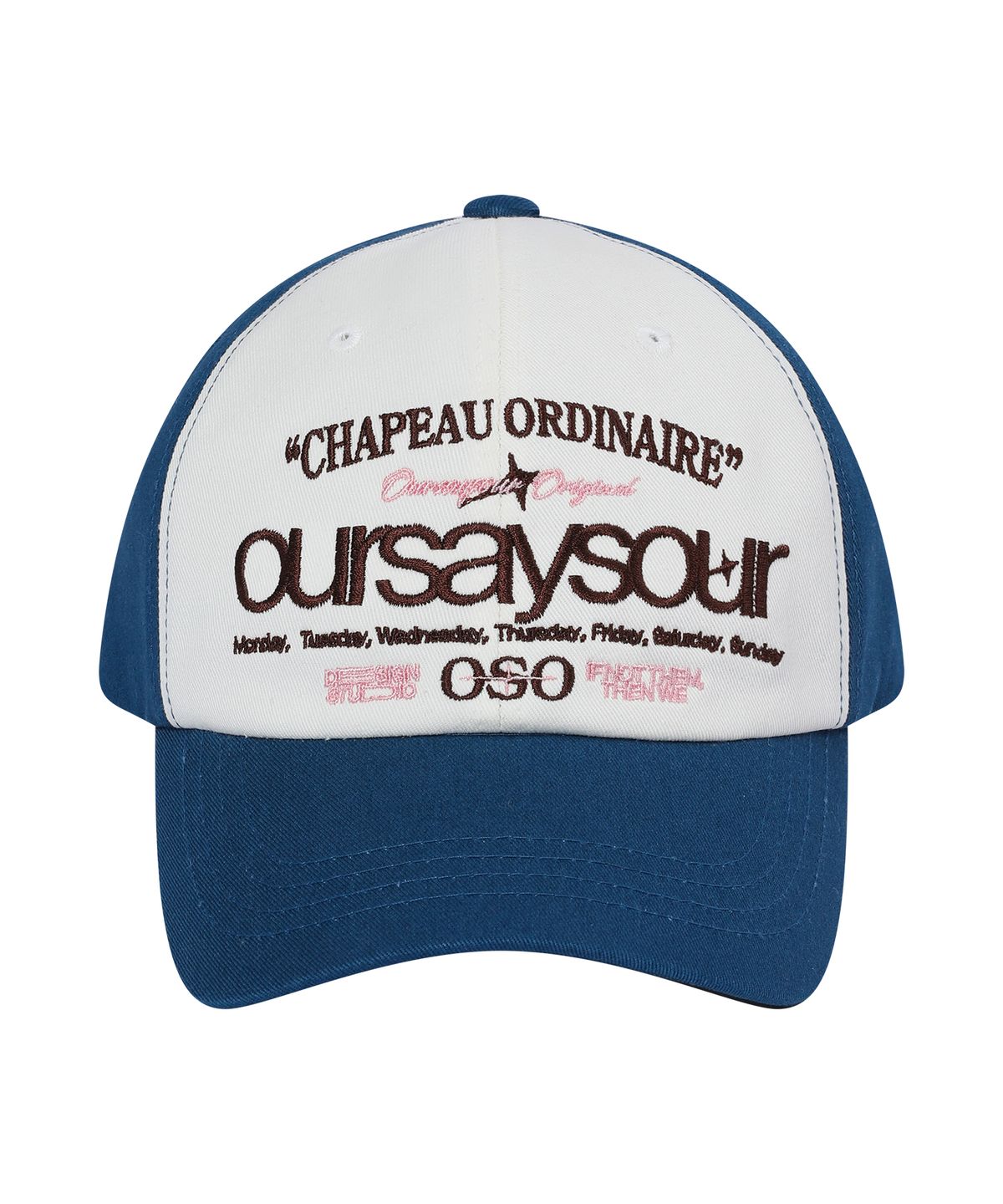 아워세이아워(OURSAYSOUR) 레터링 로고 볼캡 블루/아이보리