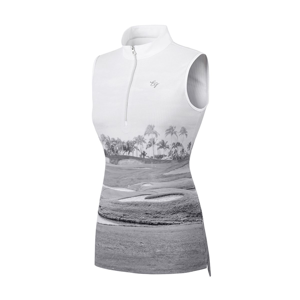 엘르골프(ELLE GOLF) 여성 시즌패턴 반집업 슬리브리스_6I45702