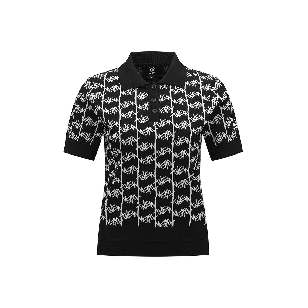 어뉴골프(ANEW GOLF) WOMEN SM LOGO PATTERN SHORT SLEEVE SWEATER_BK