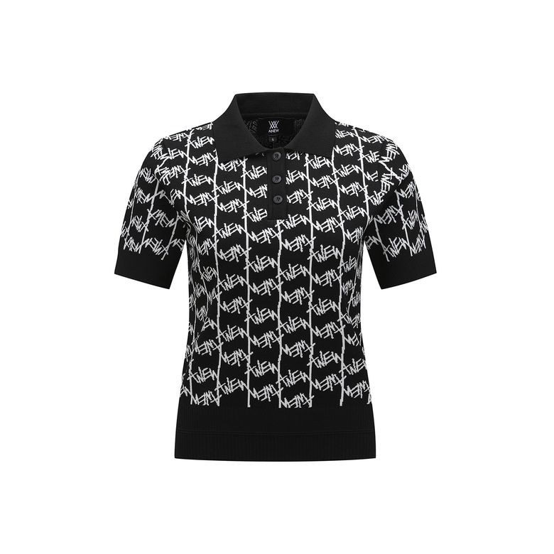 WOMEN SM LOGO PATTERN SHORT SLEEVE SWEATER_BK