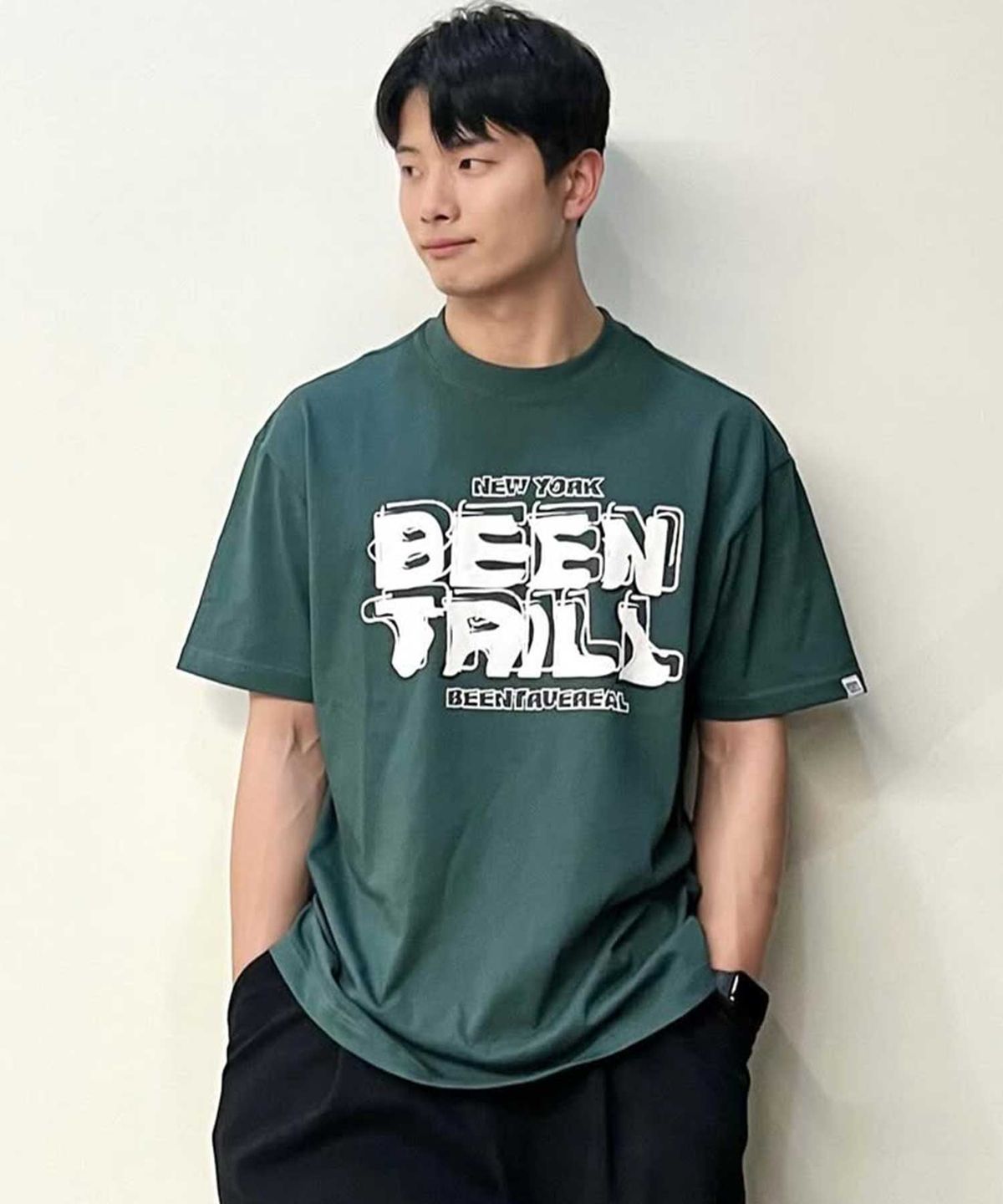 빈트릴(BEENTRILL) BNY 빈티지 로고 티셔츠(다크 그린)