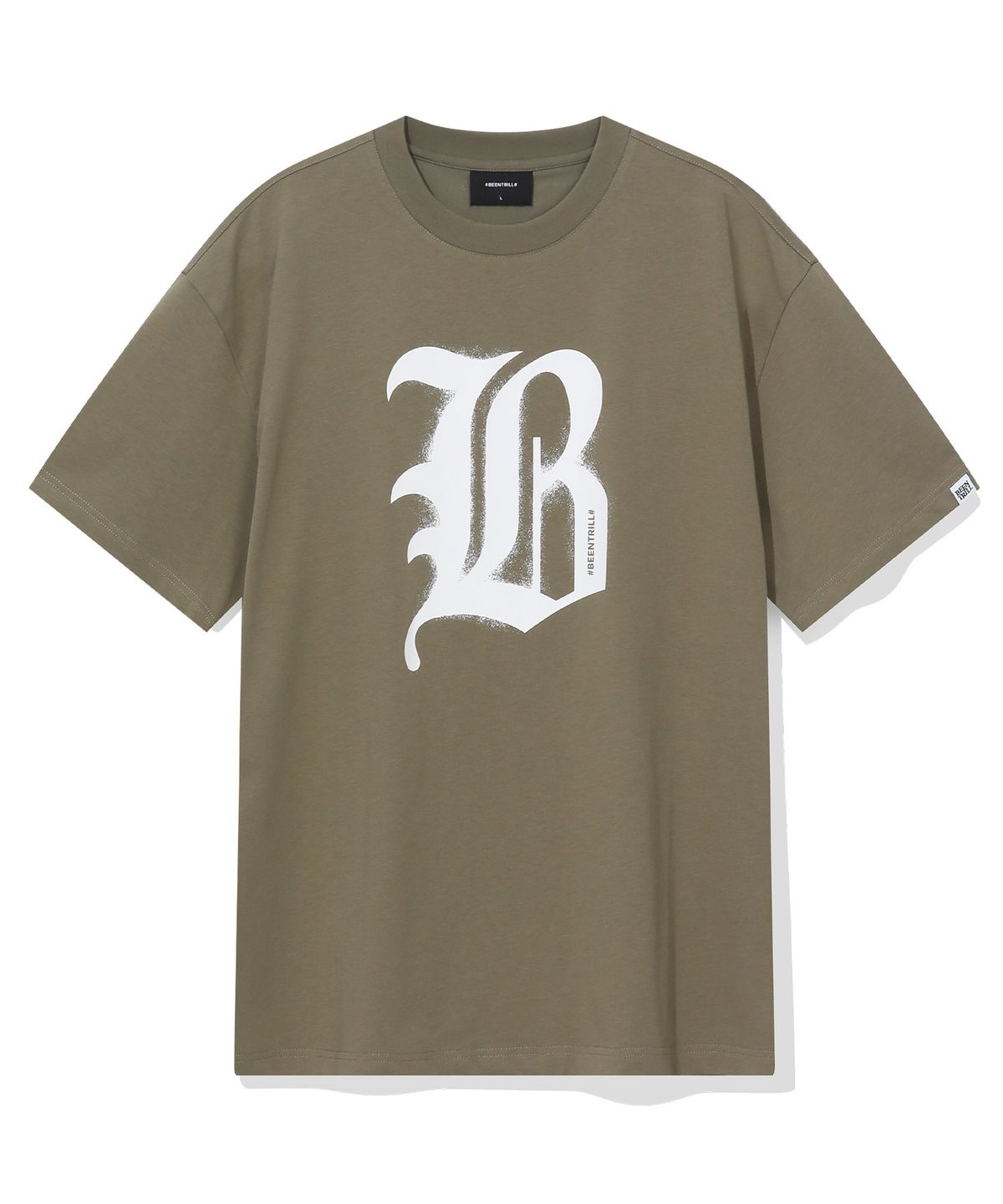 빈트릴(BEENTRILL) B고딕 로고 티셔츠(카키)