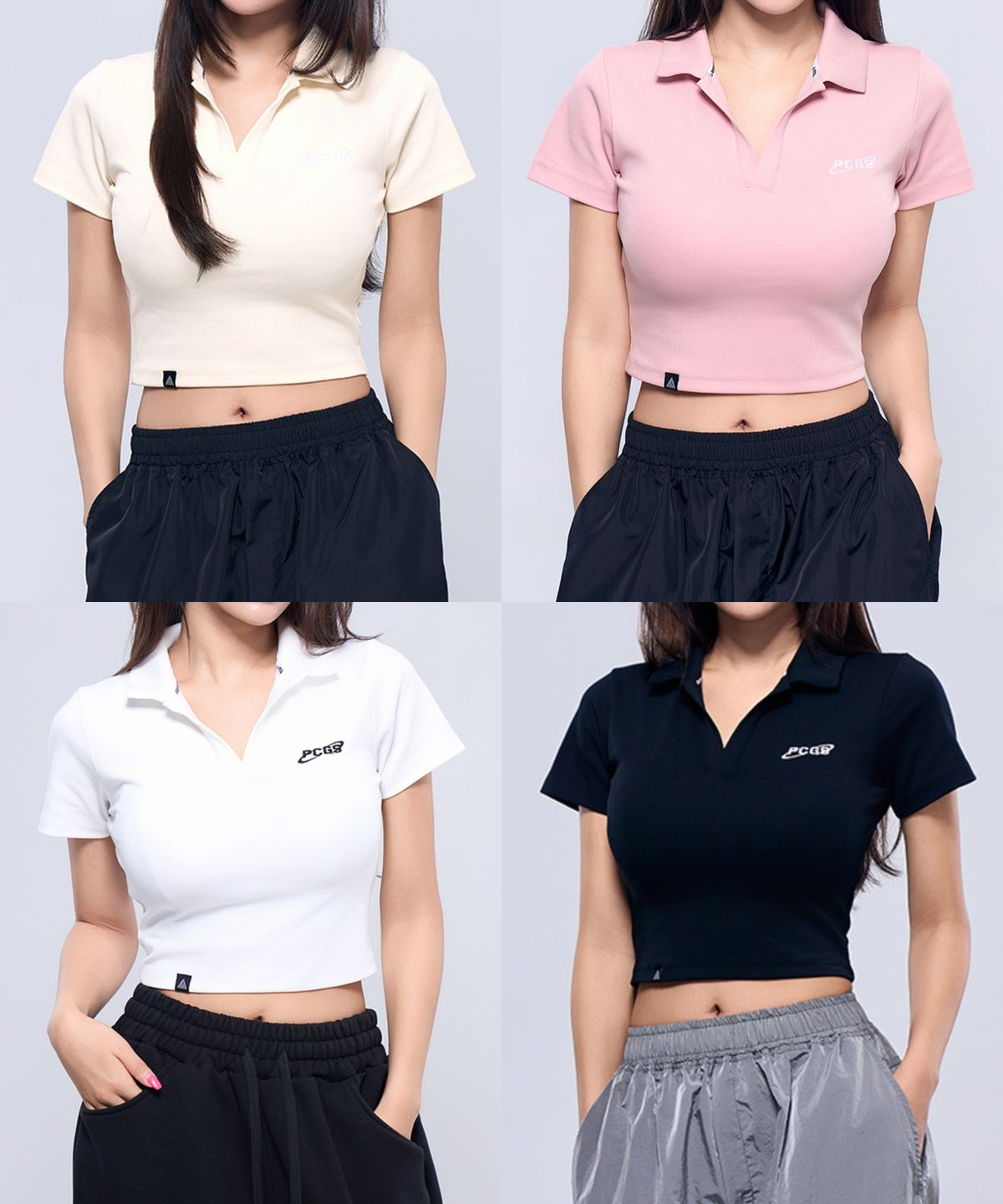 피지컬가먼츠(PHYSICAL GARMENTS) P5034 우먼 로고 크롭 카라티 [4COLOR]