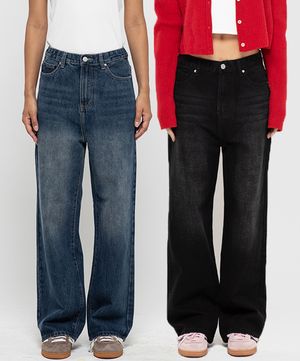 [2PACK]우먼즈 세미 와이드 워싱 데님팬츠