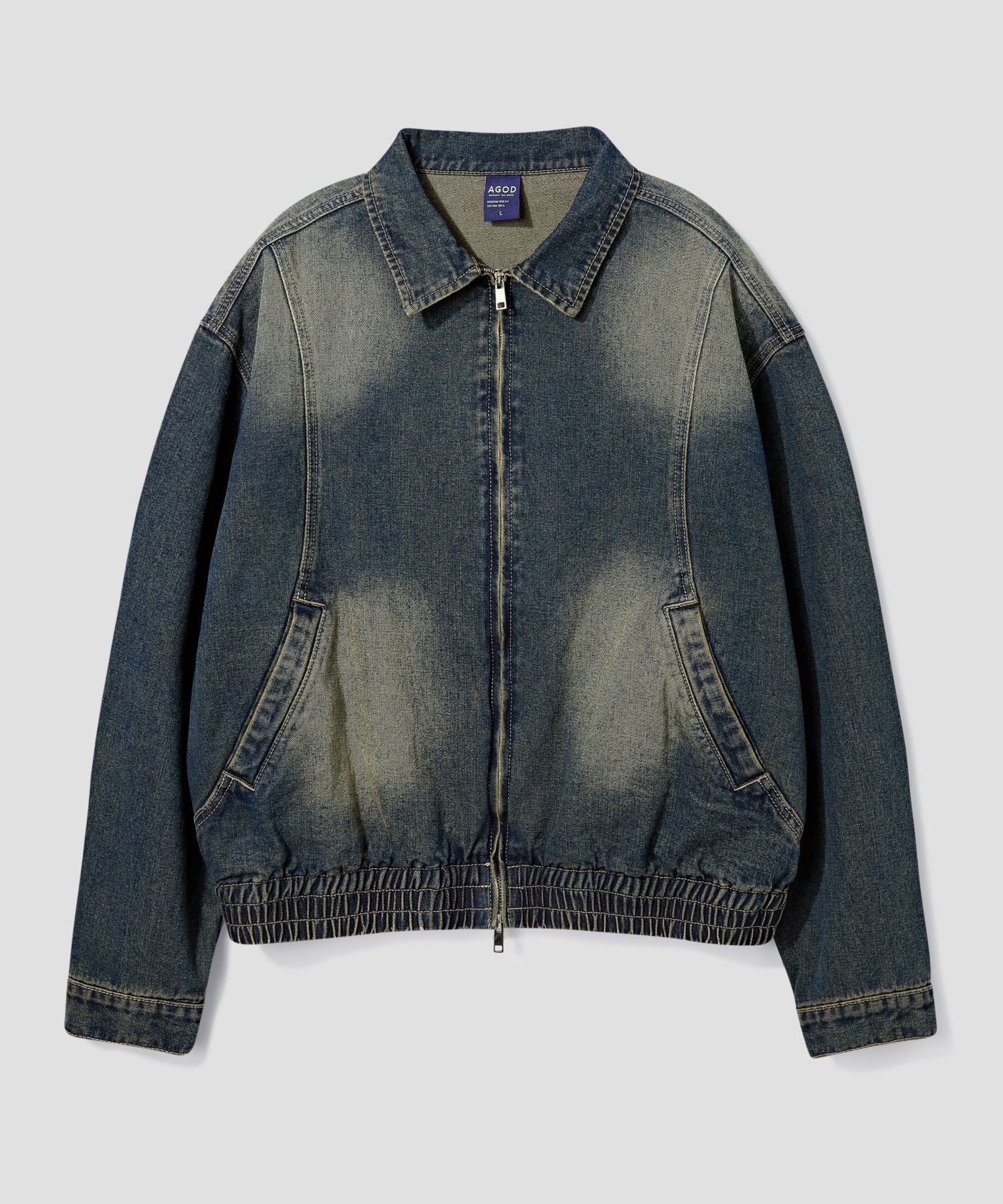MUSINSA AGOD Washed Crop Zip-Up Denim Jacket [Vintage]