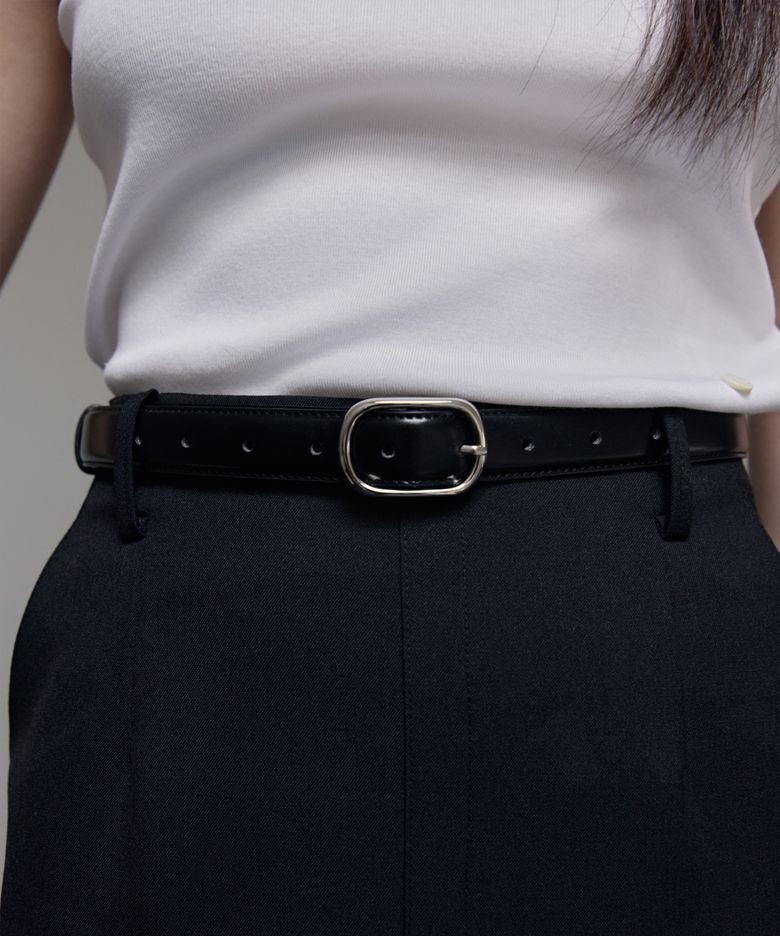 25mm Thin Square Leather Belt (Glossy Silver)