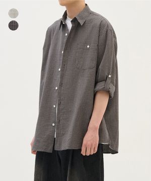 시어서커 깅엄 롤 업 셔츠