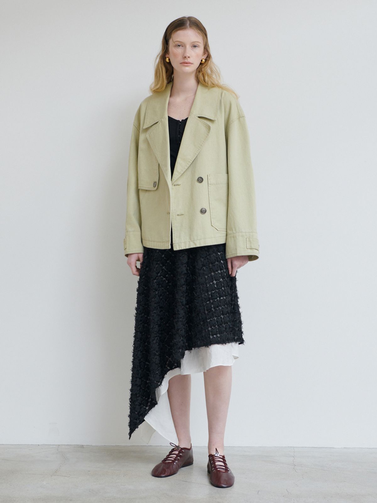 브이엔와이스튜디오(VNYSTUDIO) ASYMMETRIC MIDI SKIRT_YB3SR02