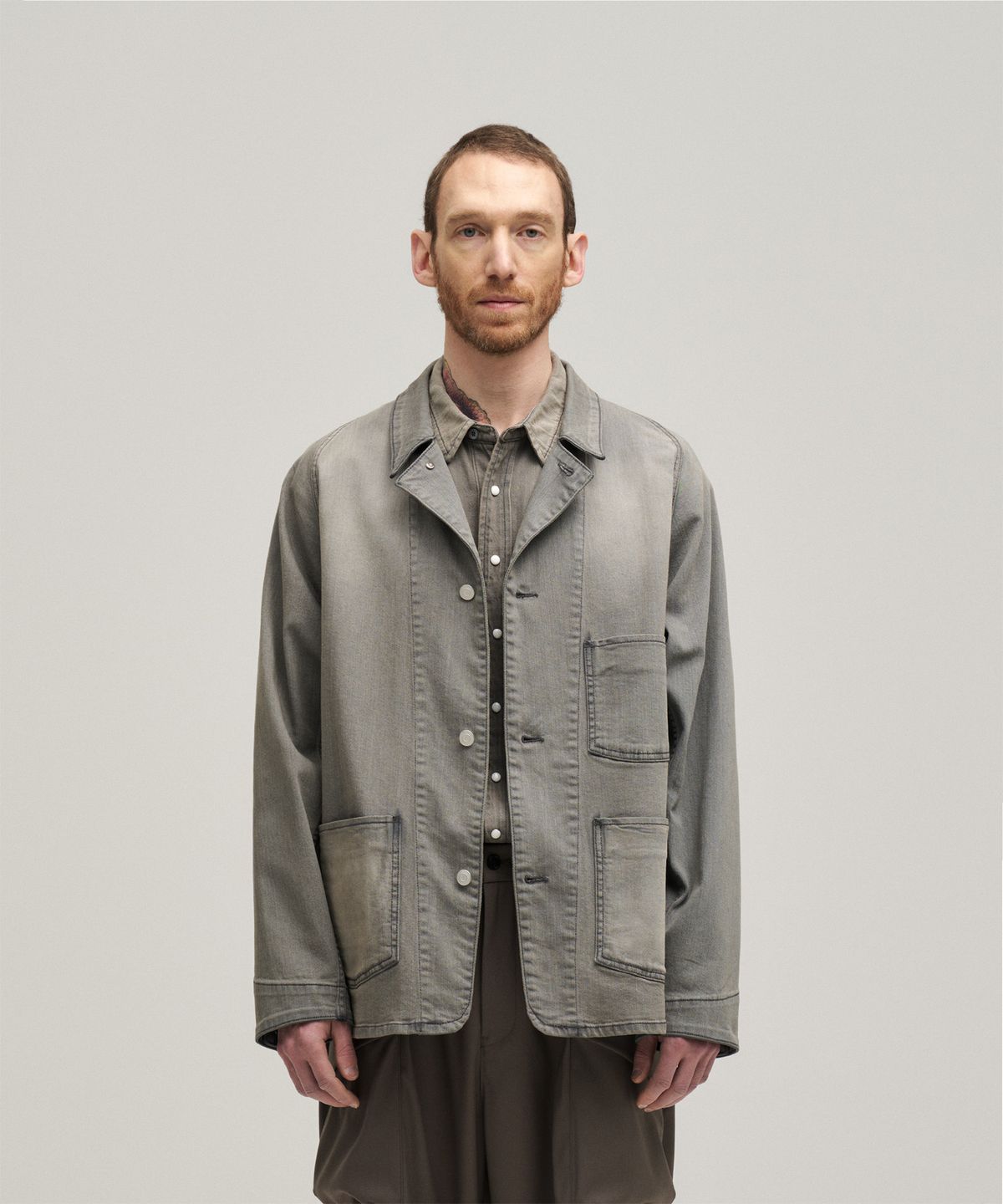 어나더 오피스(ANOTHER OFFICE) Italian Denim Coverall Jacket (Faded Gray)
