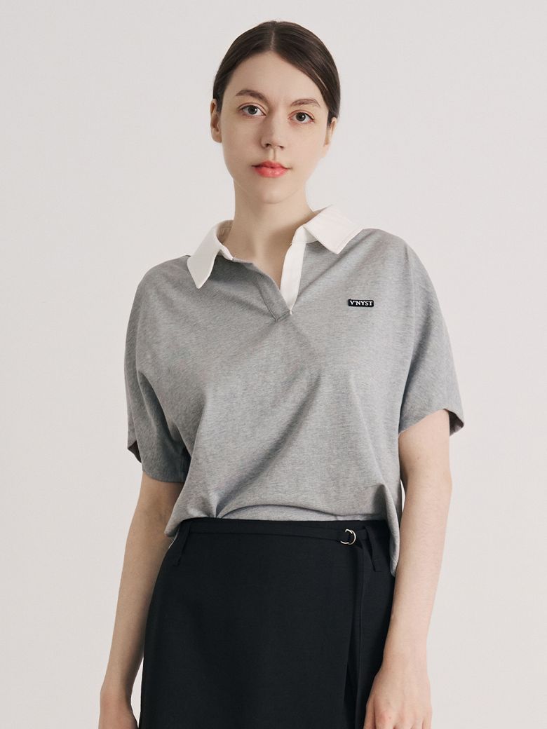 DENIM COLLAR BLOCK JERSEY TOP_YB5STN5
