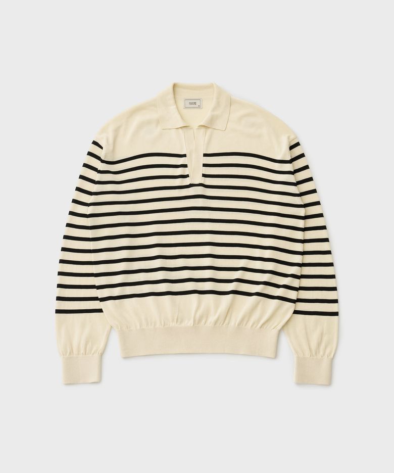 Sailor Silk Open-collar Knit (Ecru-Black)