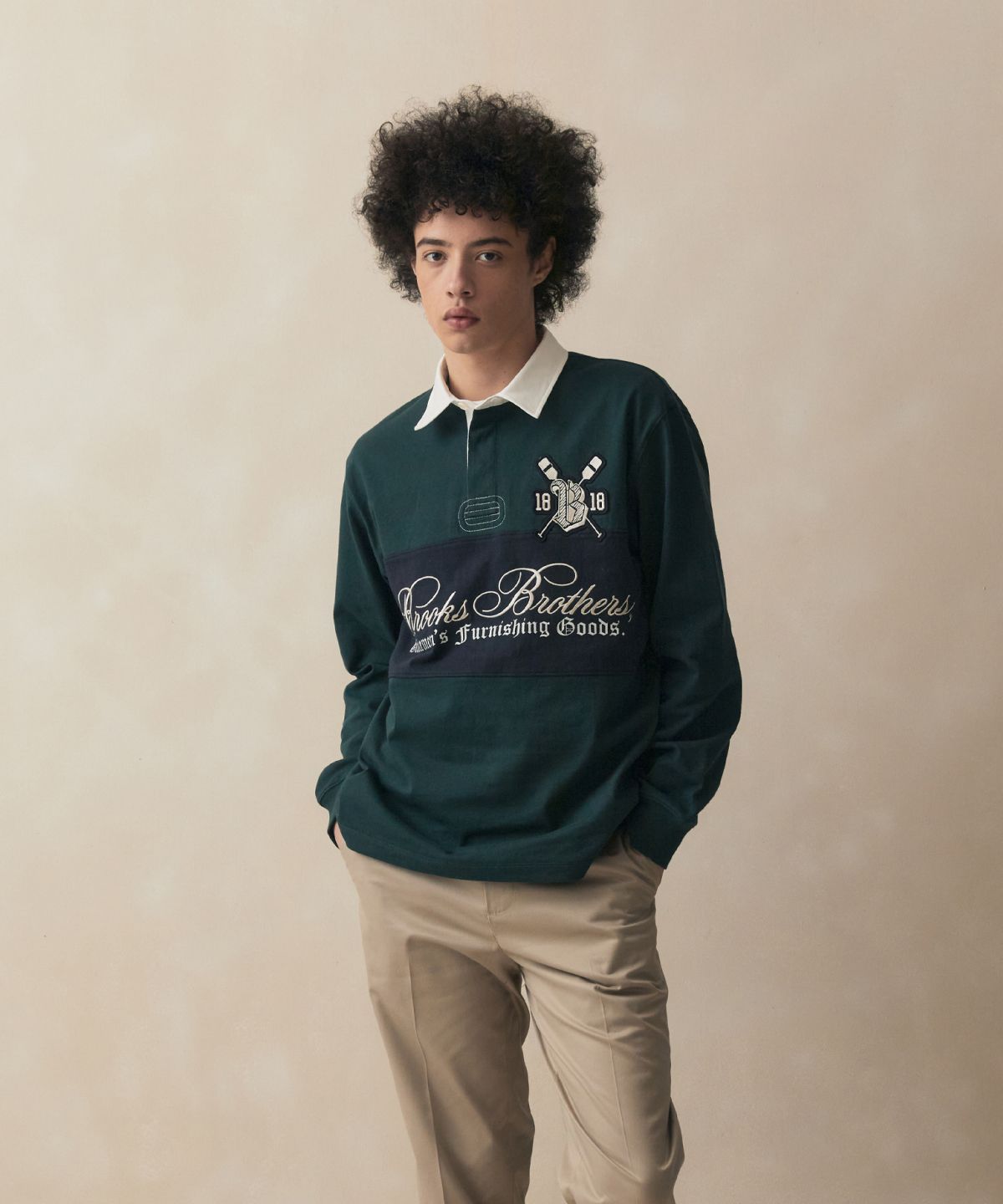 브룩스 브라더스(BROOKS BROTHERS) [Heritage] 블럭킹 럭비셔츠 (그린) (BBNTMB152AIFS)