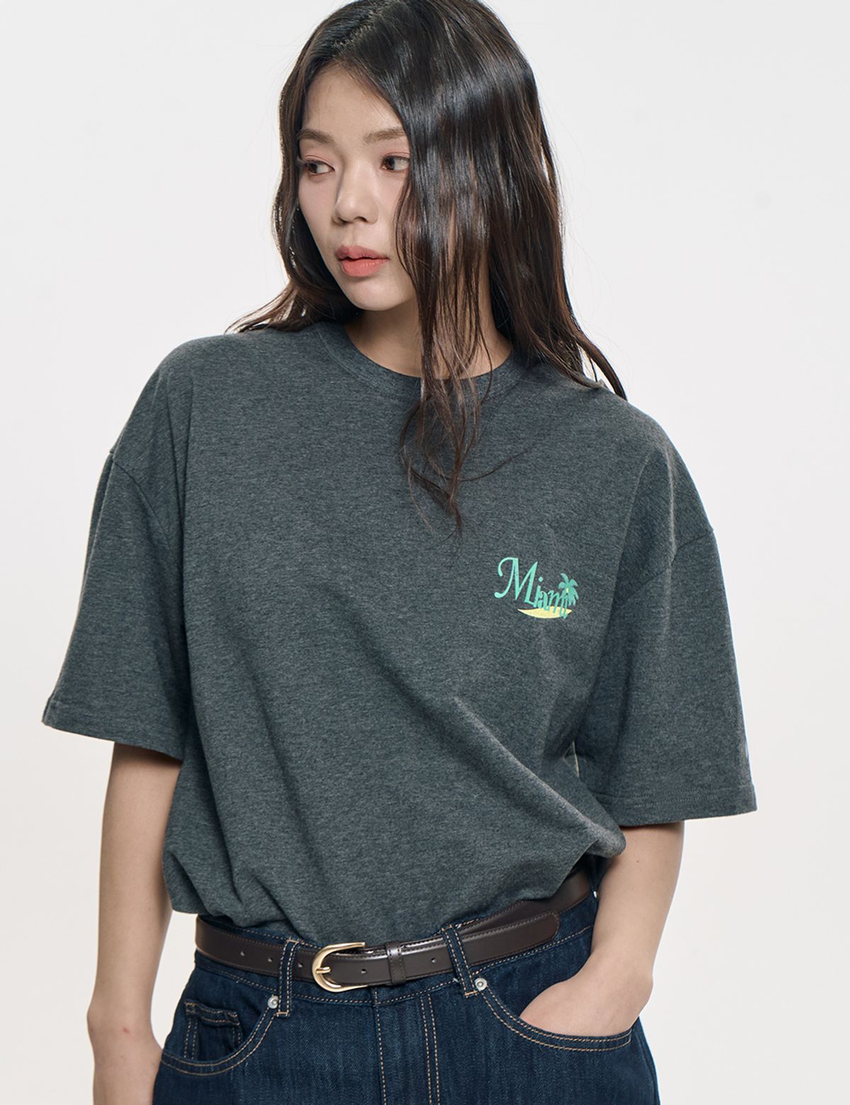 클레버필드(CLEVER FIELD) 마이에미 야자수 블랜딩 티셔츠_차콜