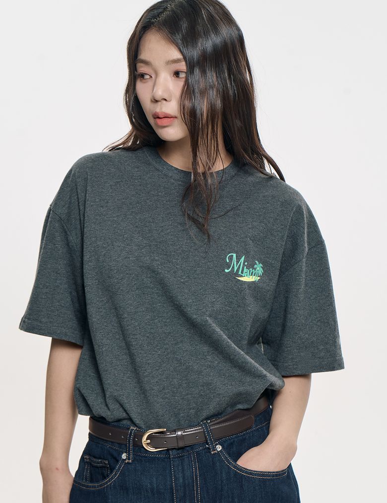 마이에미 야자수 블랜딩 티셔츠_차콜