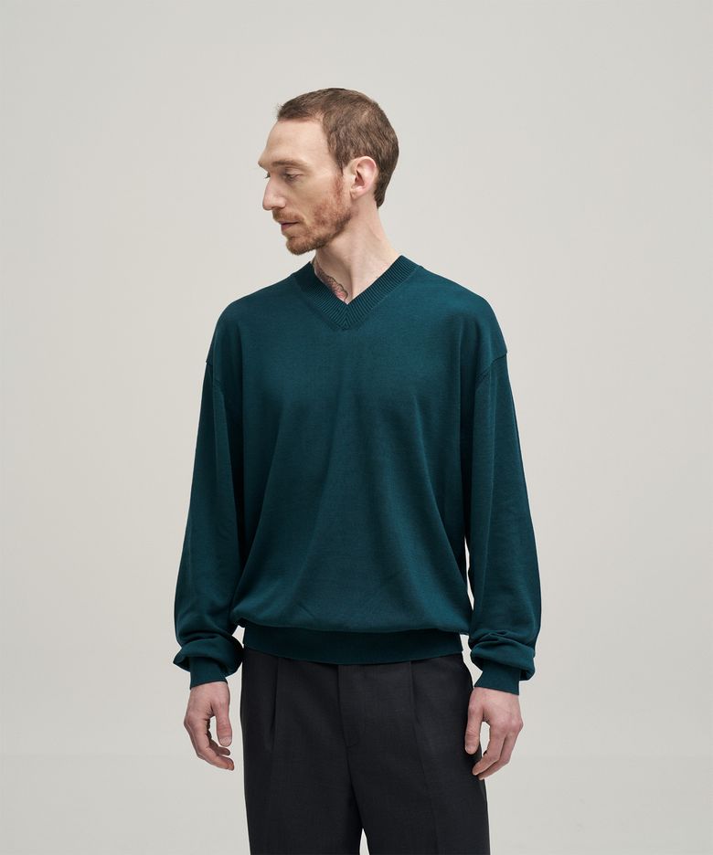 Current Silk V-neck Knit (Forest)
