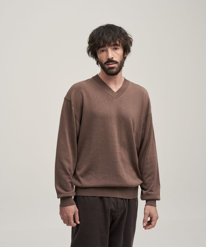 Current Silk V-neck Knit (Mild Brown)