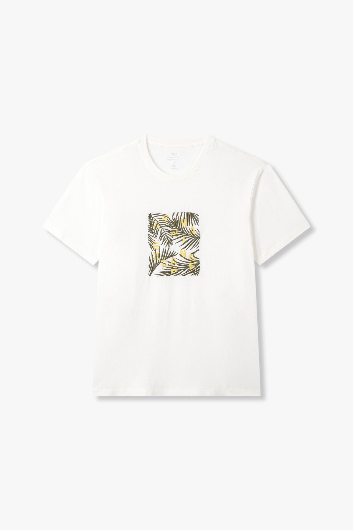 아르마니 익스체인지(ARMANI EXCHANGE) 남성 리프 엠브로이더리 티셔츠_오프 화이트 A415130032