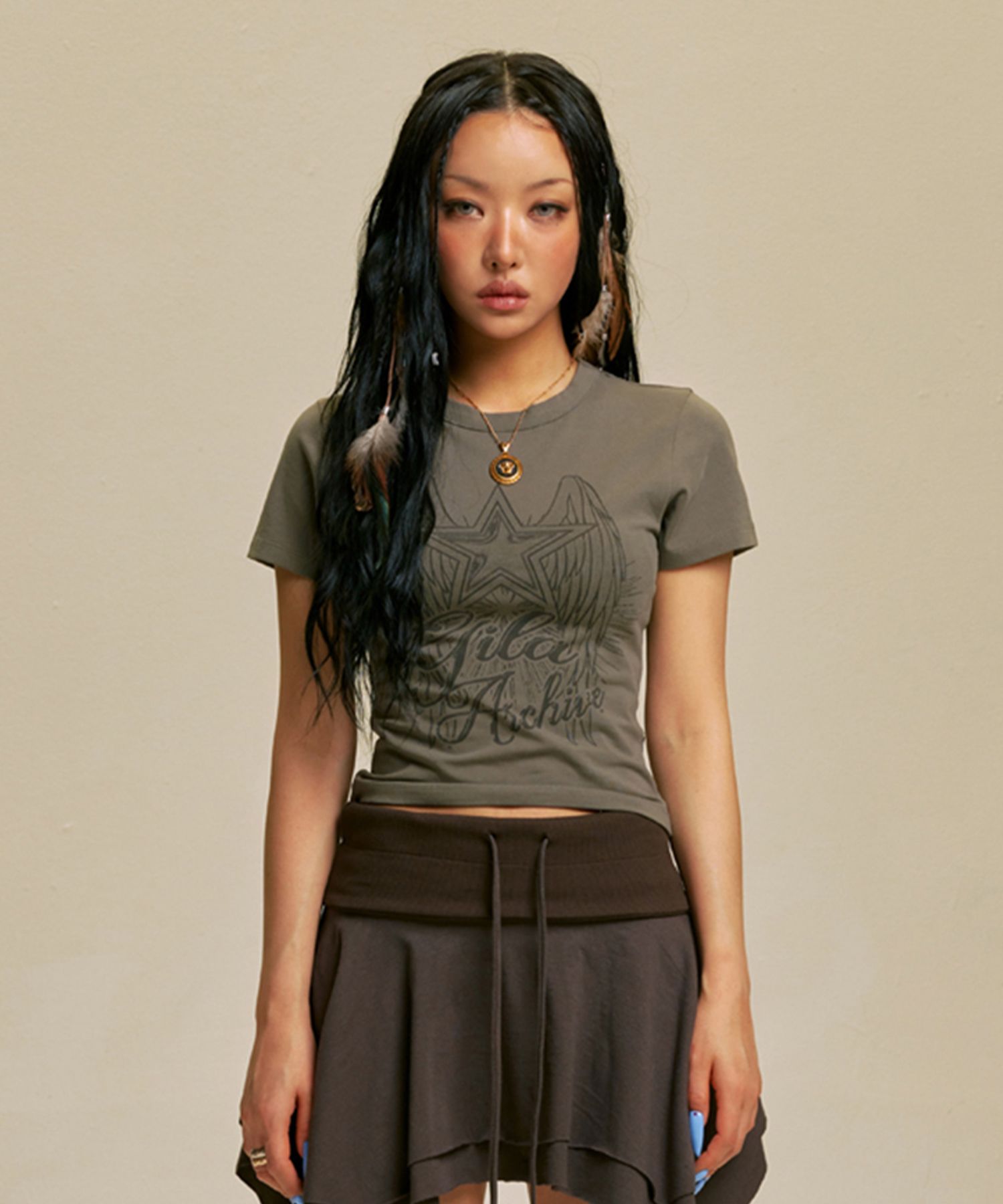 Tシャツ・カットソー [Gila Archive] STAR WING CROP T-SHIRT_KH GL25SUTP02KH MUSINSA | GILAARCHIVE STAR WING CROP T-SHIRT_KH