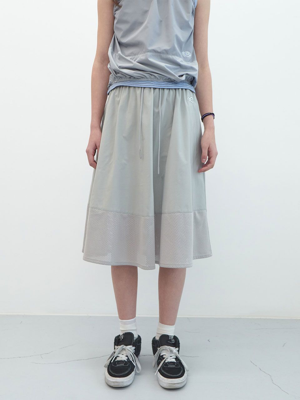 [ENZO BLUES] マッシュ パネル スカート MUSINSA公式 | ENZO BLUES Mesh Panel Skirt (Slate Grey)