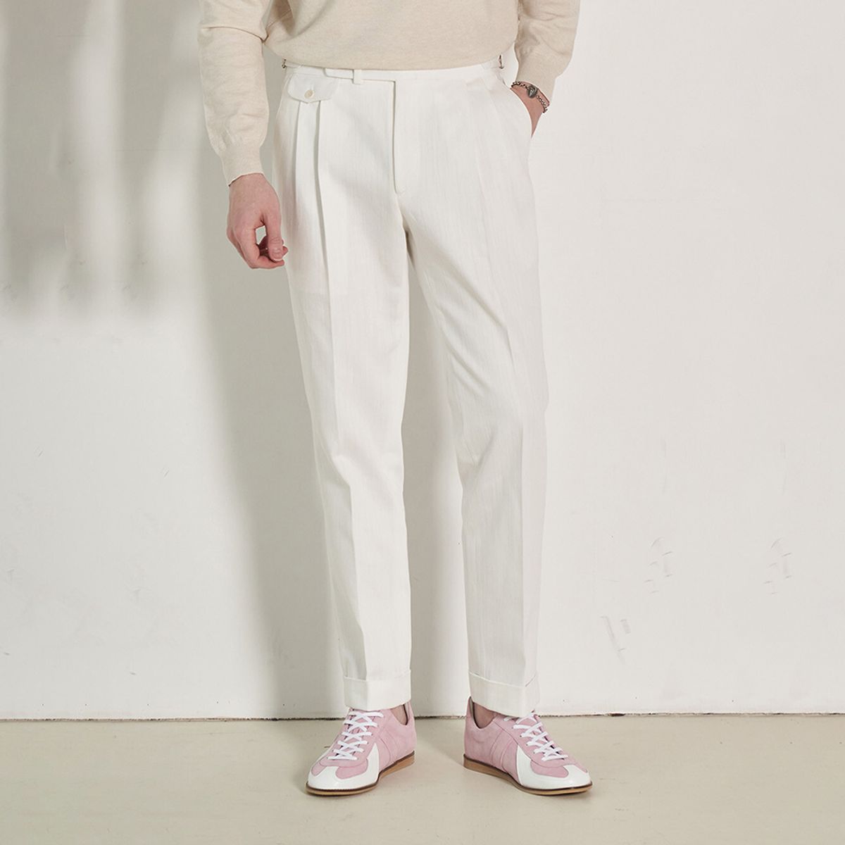 올클래식(ALLCLASSIC) ALCPT011 테일러드 투플릿츠 데님 팬츠_white