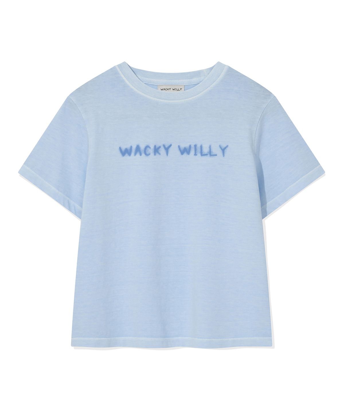 와키윌리(WACKY WILLY) 우먼스 피그먼트 세미크롭 반팔티셔츠 스카이블루