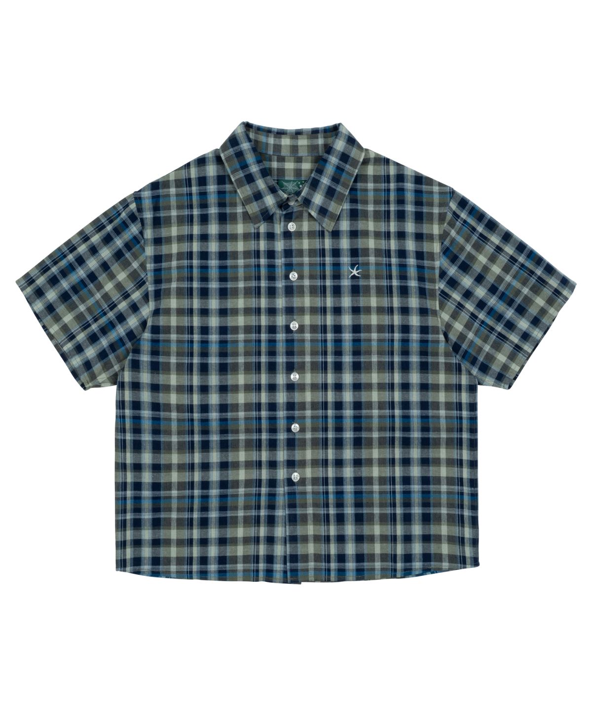 더콜디스트모먼트(THECOLDESTMOMENT) TCM mini logo check half shirts (blue)
