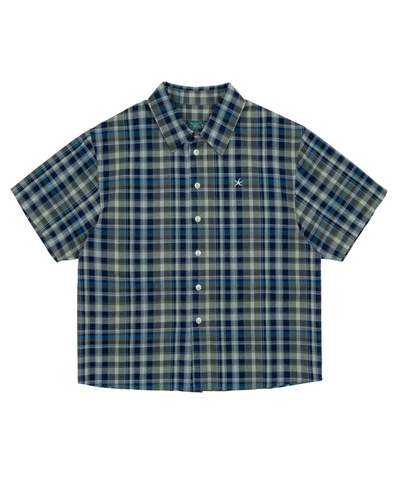 TCM mini logo check half shirts (blue)