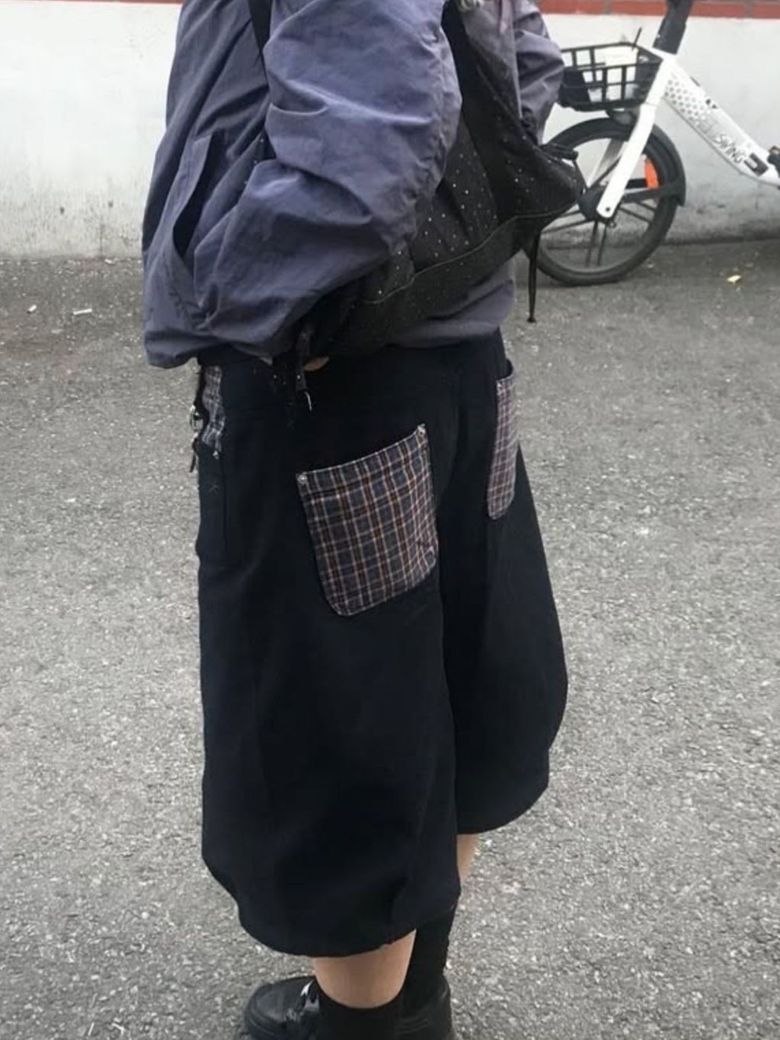 TCM check pocket half pants (navy)