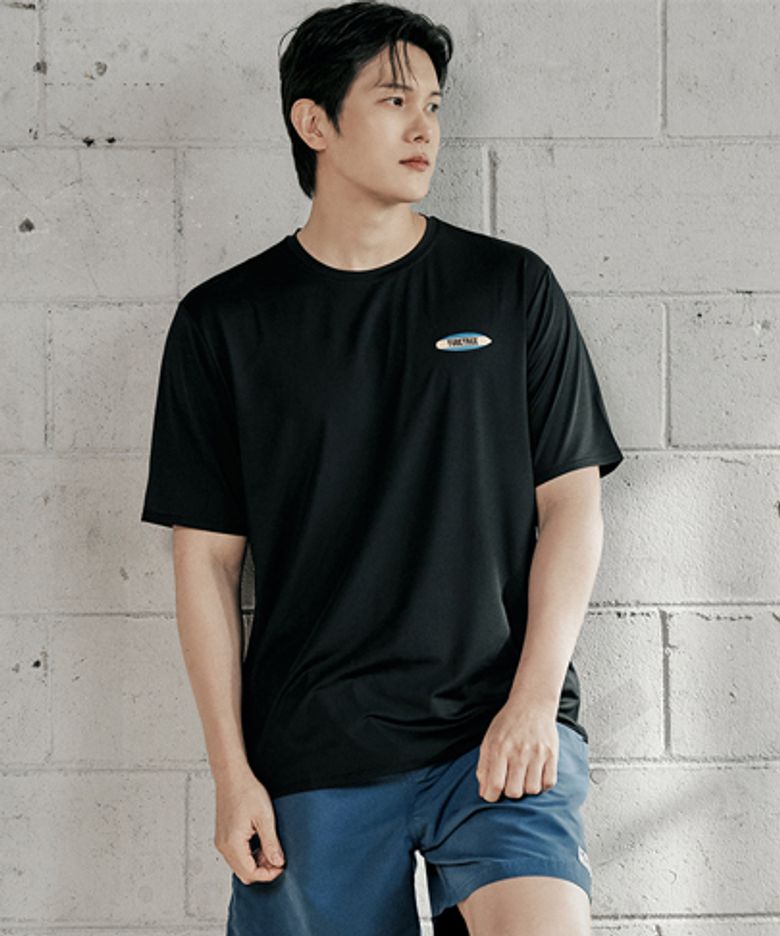 남성용 베이직 숏슬리브 반팔 래쉬가드 A806 블랙