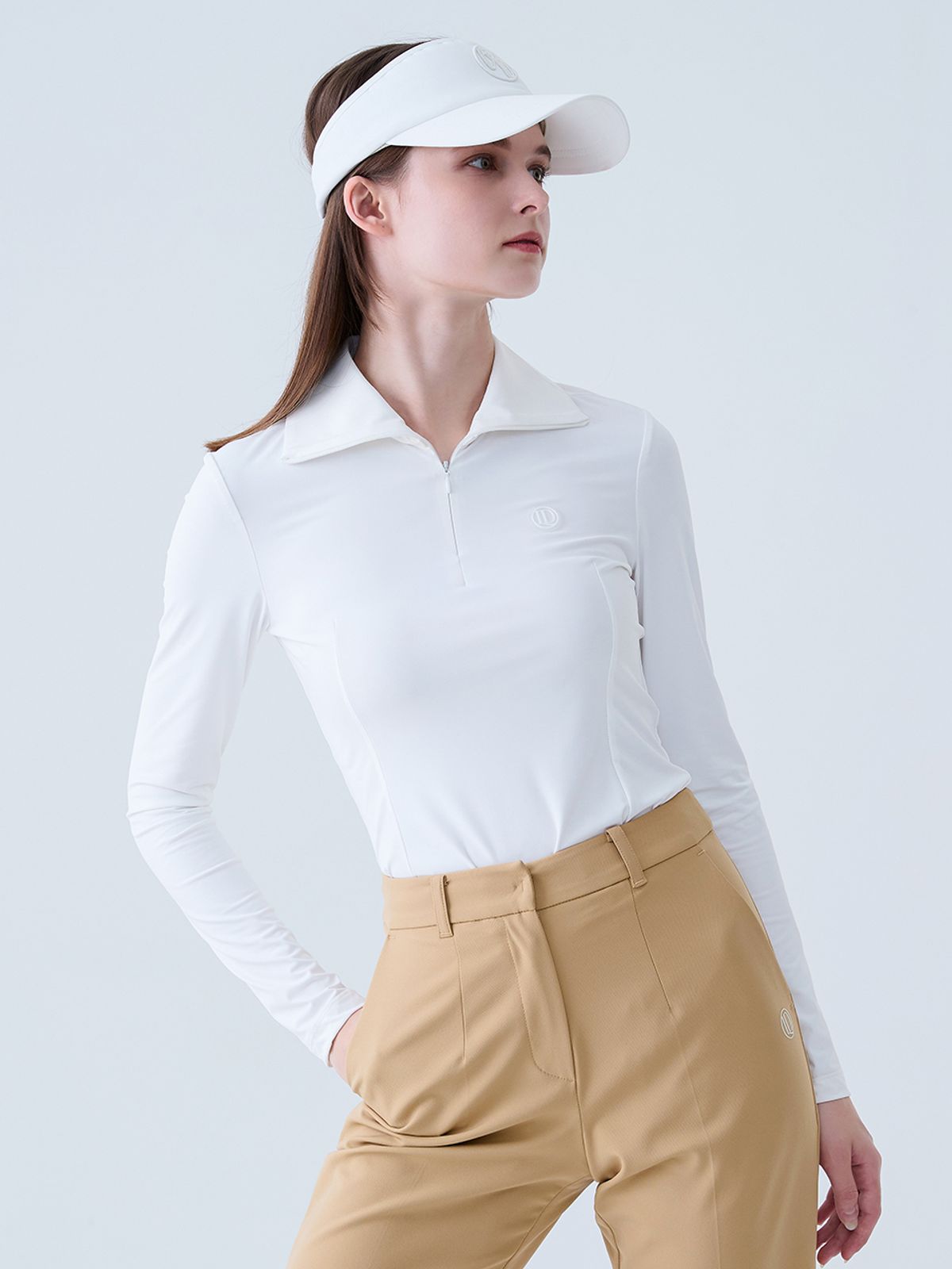 로드로아르(LORDLOAR) 쿨 슬림 지퍼 카라넥 티셔츠 WHITE