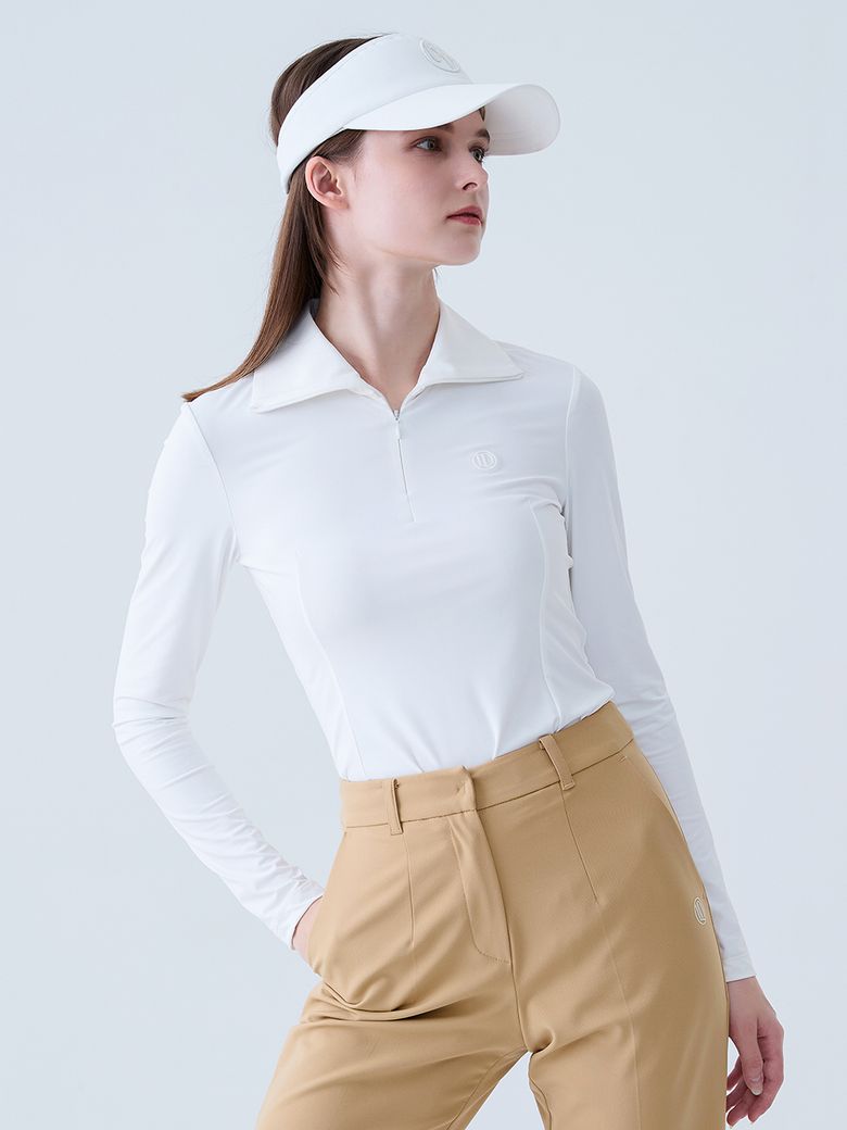 쿨 슬림 지퍼 카라넥 티셔츠 WHITE