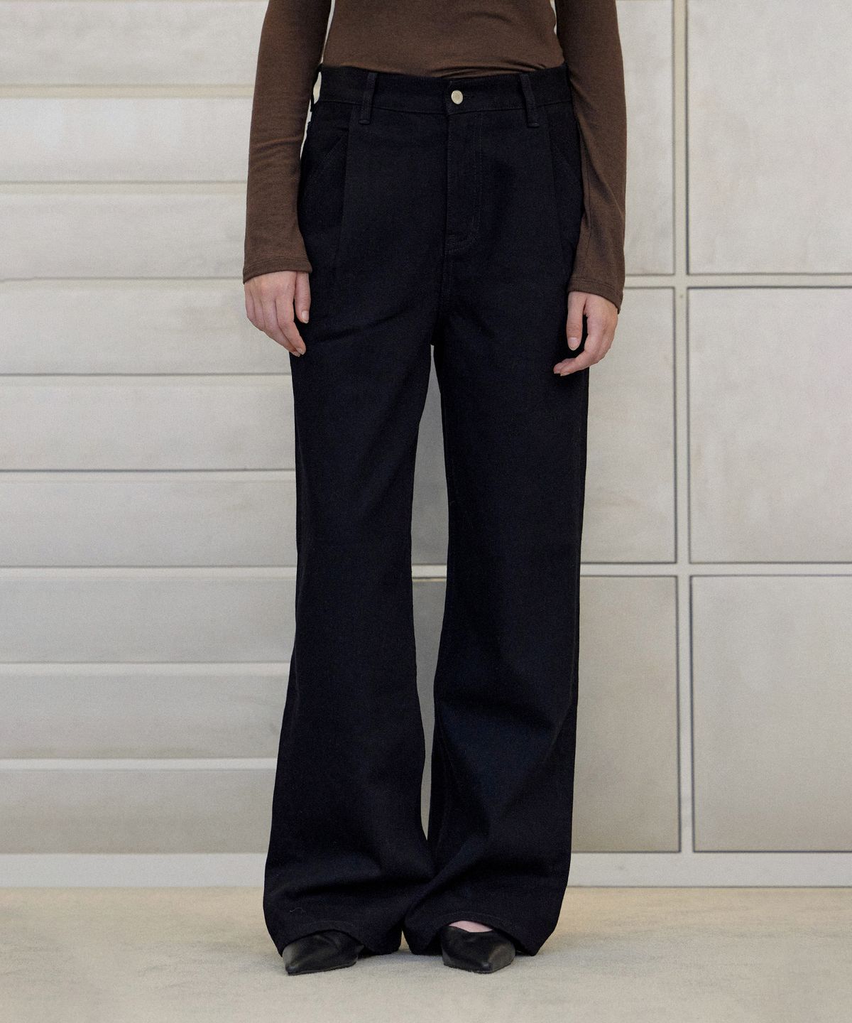 하우스 오브 폰드(HOUSE OF POND) Wide Leg Pintuck Denim Jeans_Black