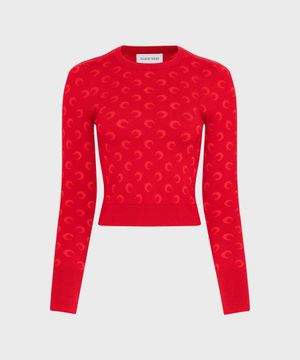 (W) 문 자카드 니트 피티드 스웨터 레드 MOON JACQUARD KNIT FITTED SWEATER RED