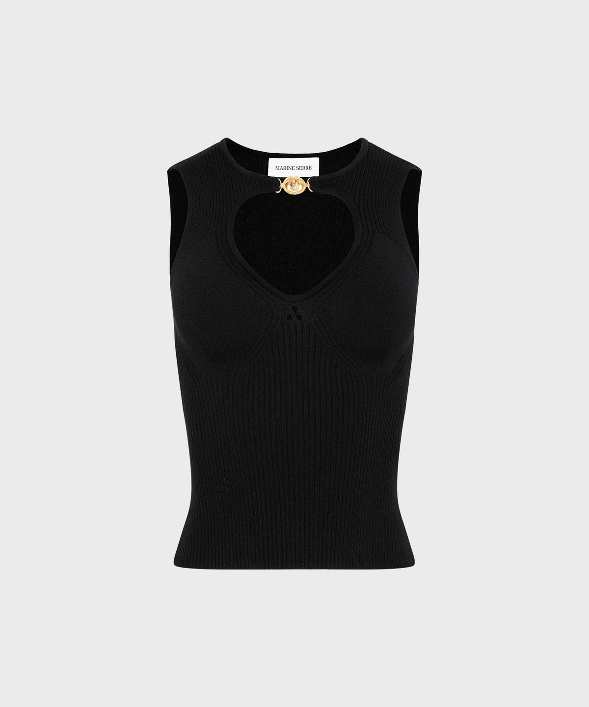 마린 세르(MARINE SERRE) (W) 문 주얼리 니트 오픈 넥 탑 블랙 MOON JEWELRY KNIT OPEN NECK TOP BLACK