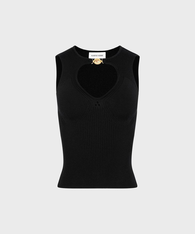 (W) 문 주얼리 니트 오픈 넥 탑 블랙 MOON JEWELRY KNIT OPEN NECK TOP BLACK