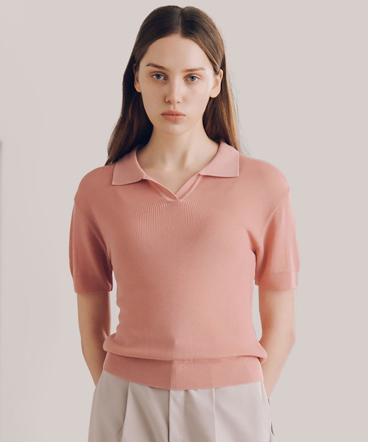 더 새터데이 이브닝 포스트(THE SATURDAY EVENING POST) Crop Polo Knit_Pink