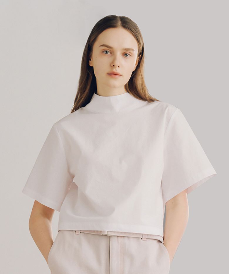 High Neck Crop Shirts_White
