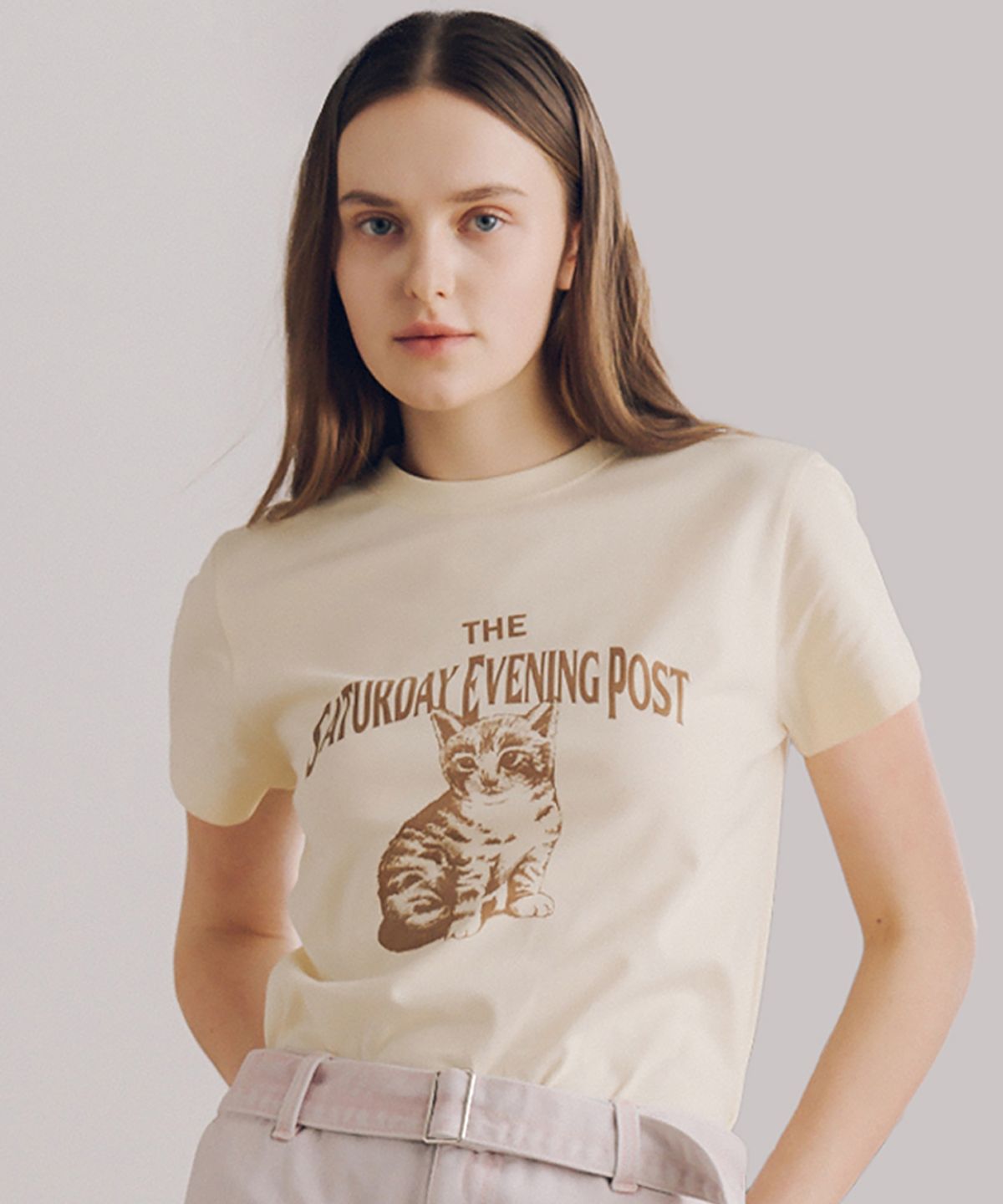 더 새터데이 이브닝 포스트(THE SATURDAY EVENING POST) Kitten T-Shirt_Cream