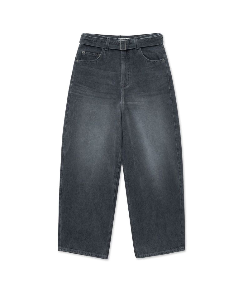 Balloon Belted Denim Trousers_Gray