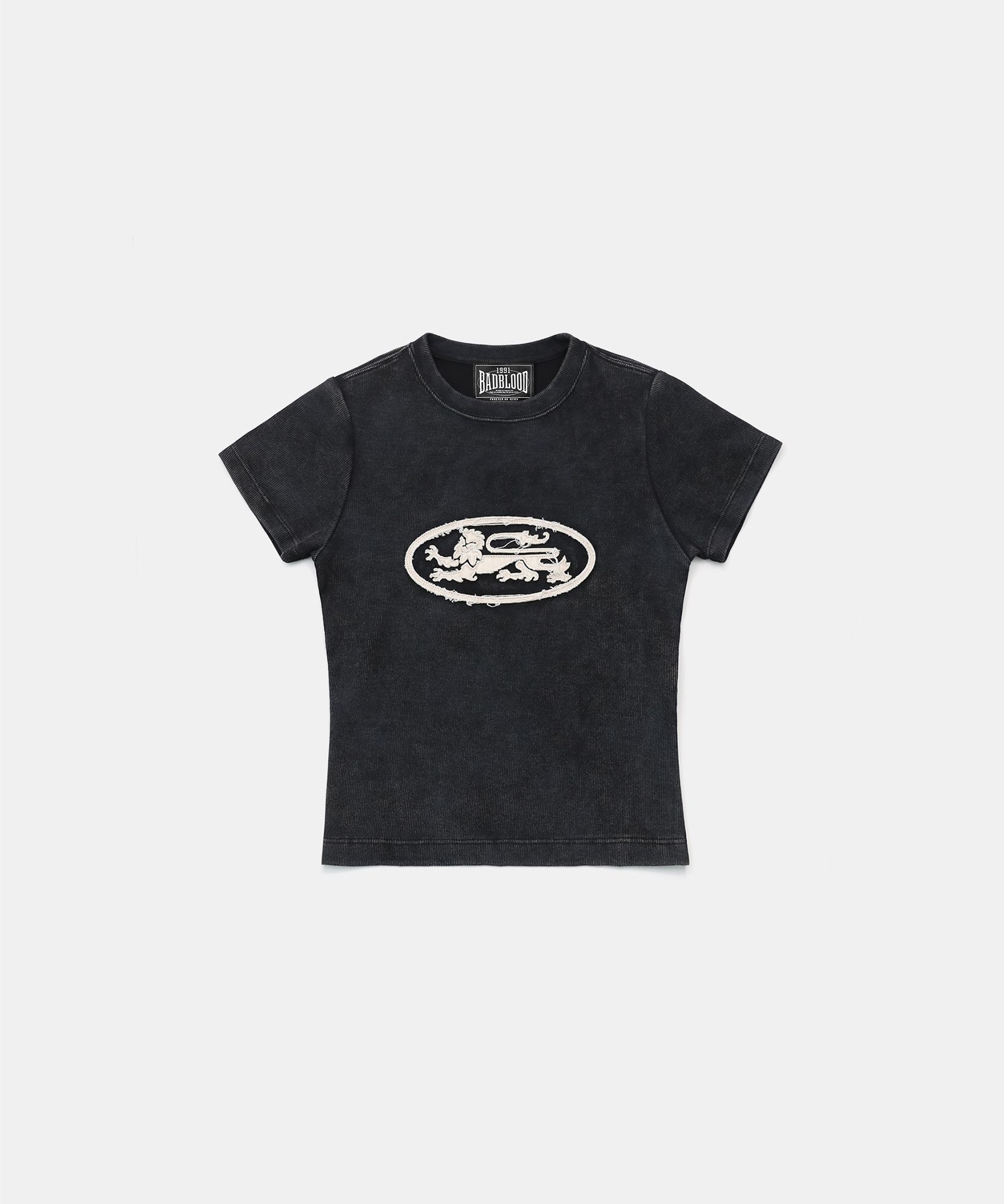 【BADBLOOD】Lion Patch Short Sleeve Slim Fit - Washed Beig MUSINSA | BADBLOOD Lion Patch Short Sleeve Slim Fit - Washed