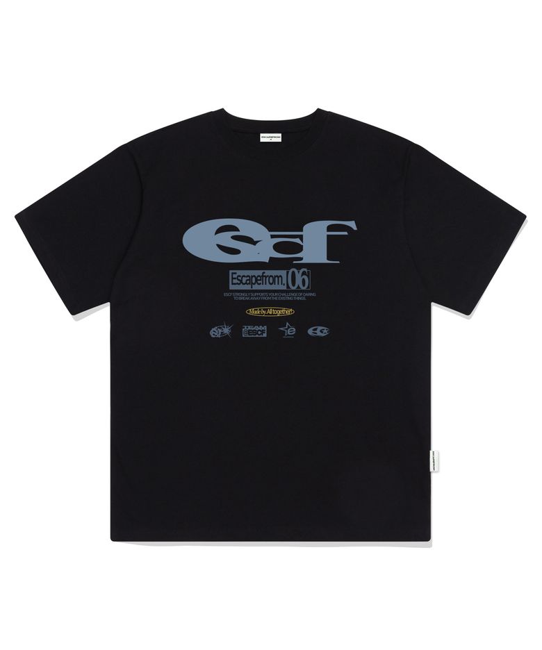 애쉬 ESCF 로고 콜라주 프린트 오버핏 반팔티 블랙